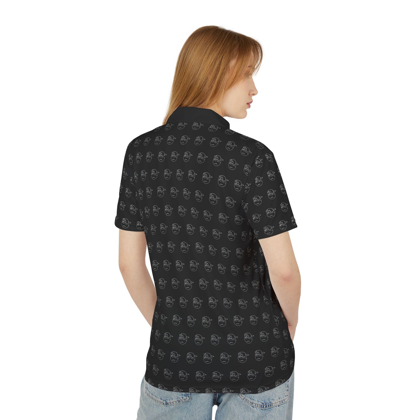 Black Degenerate Co. Sports Polo Shirt w/White Logo Pattern