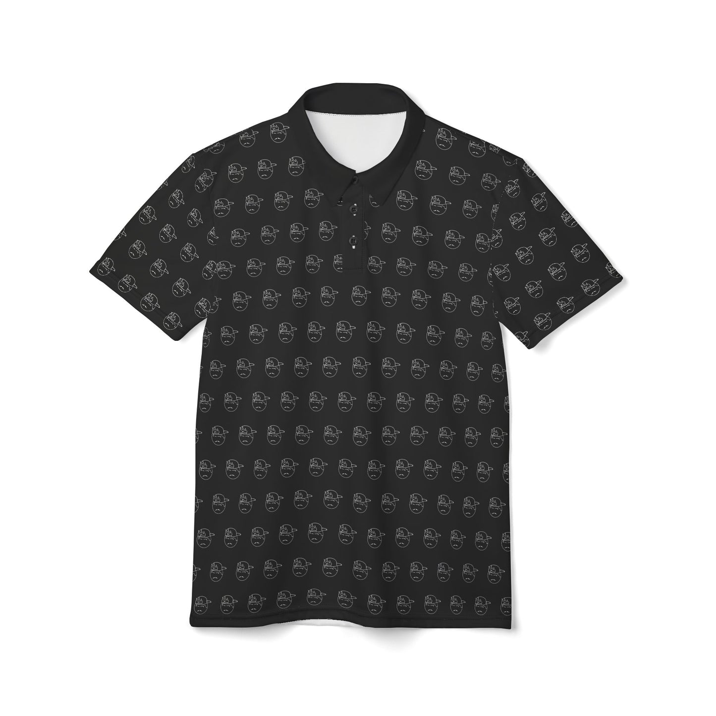 Black Degenerate Co. Sports Polo Shirt w/White Logo Pattern