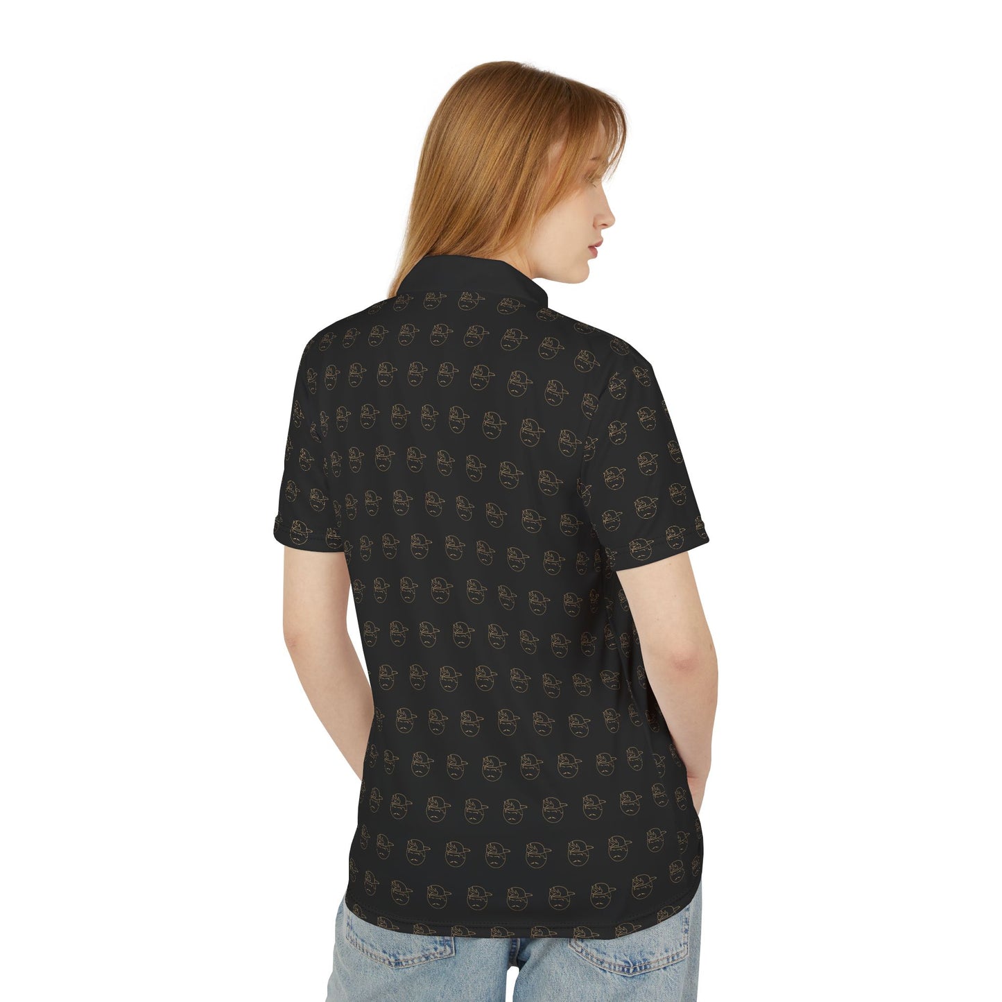 Black Degenerate Co. Sports Polo Shirt w/Gold Logo Pattern
