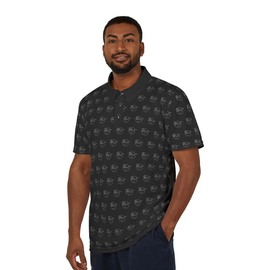 Black Degenerate Co. Sports Polo Shirt w/White Logo Pattern