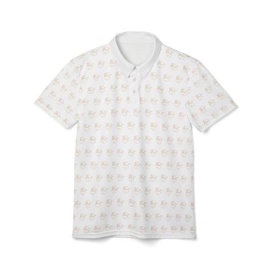 White Degenerate Co. Sports Polo Shirt w/Gold Logo Pattern