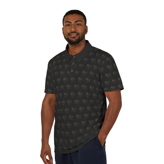 Black Degenerate Co. Sports Polo Shirt w/Gold Logo Pattern